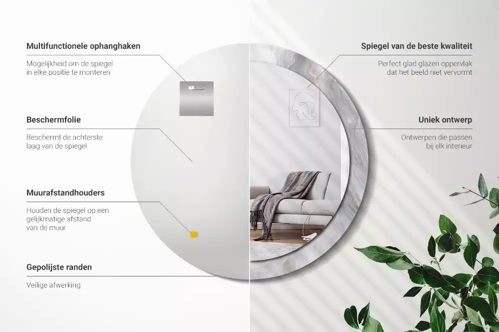 Lustro z okrągłą drukowaną ramką w motywie abstrakcyjnego marmuru