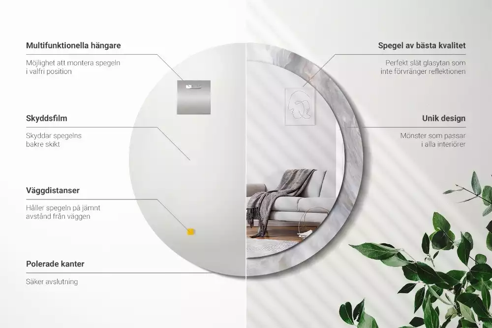 Lustro z okrągłą drukowaną ramką w motywie abstrakcyjnego marmuru