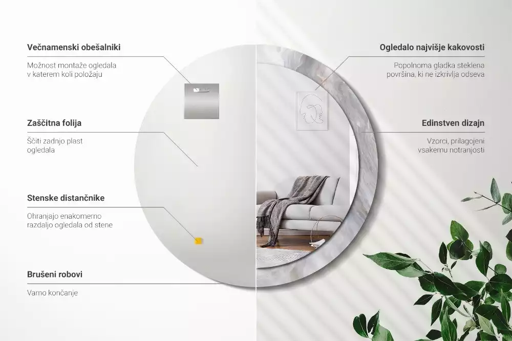 Lustro z okrągłą drukowaną ramką w motywie abstrakcyjnego marmuru