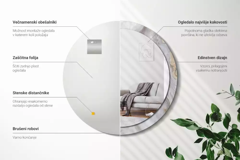 Lustro z okrągłą drukowaną ramką w motywie abstrakcyjnego marmuru