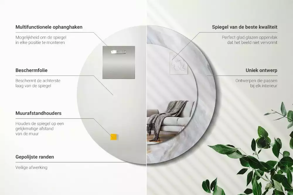 Lustro z okrągłą drukowaną ramką w motywie abstrakcyjnego marmuru