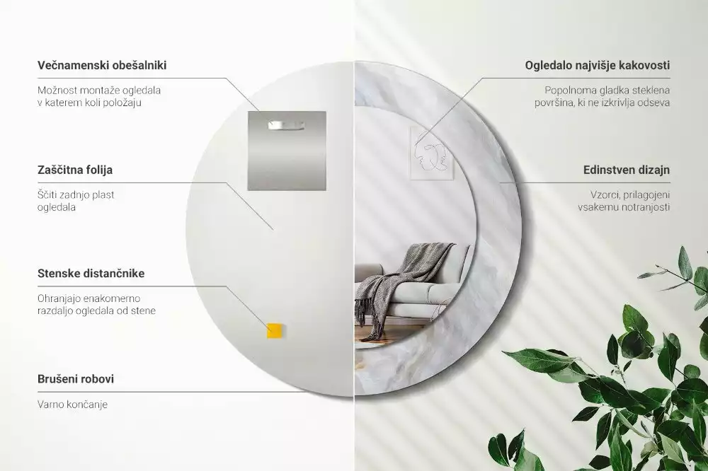 Lustro z okrągłą drukowaną ramką w motywie abstrakcyjnego marmuru