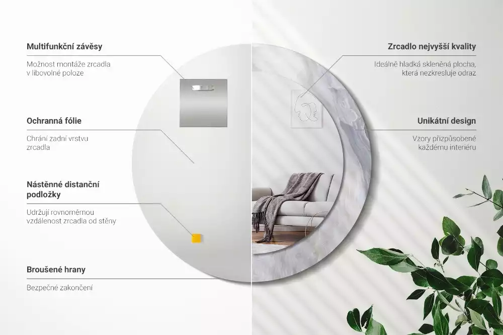 Lustro z okrągłą drukowaną ramką w motywie abstrakcyjnego marmuru