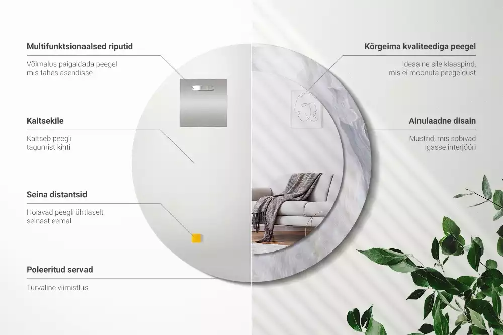 Lustro z okrągłą drukowaną ramką w motywie abstrakcyjnego marmuru