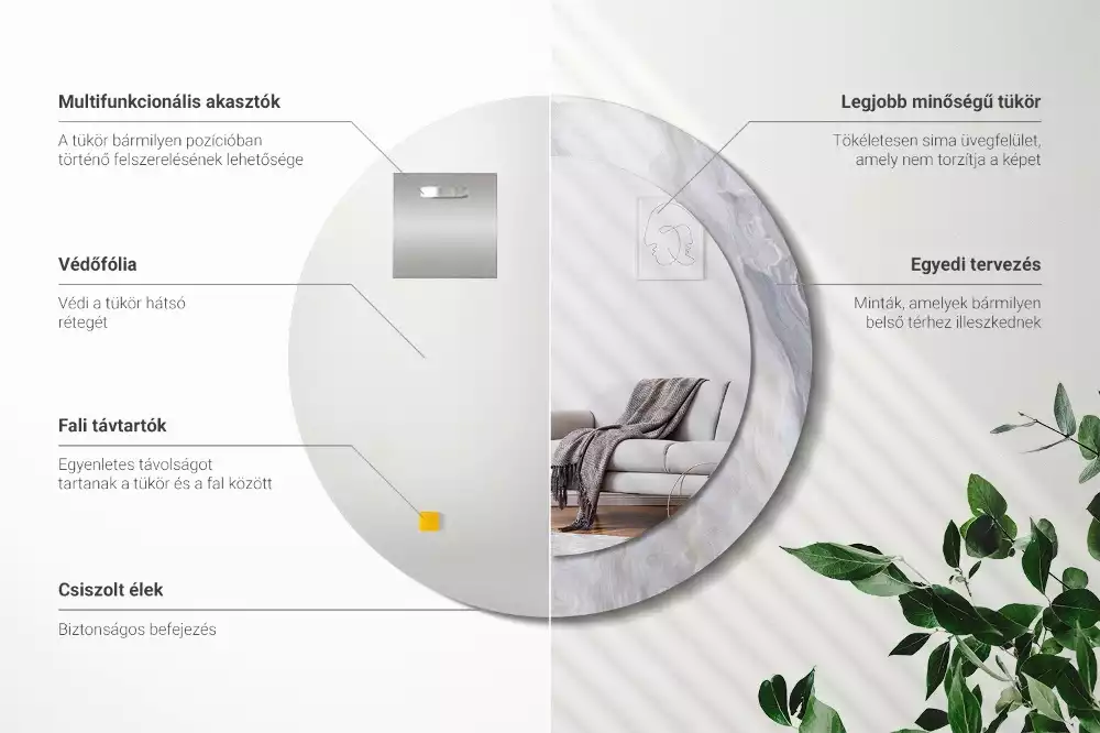 Lustro z okrągłą drukowaną ramką w motywie abstrakcyjnego marmuru