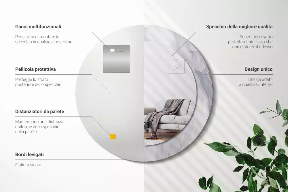 Lustro z okrągłą drukowaną ramką w motywie abstrakcyjnego marmuru