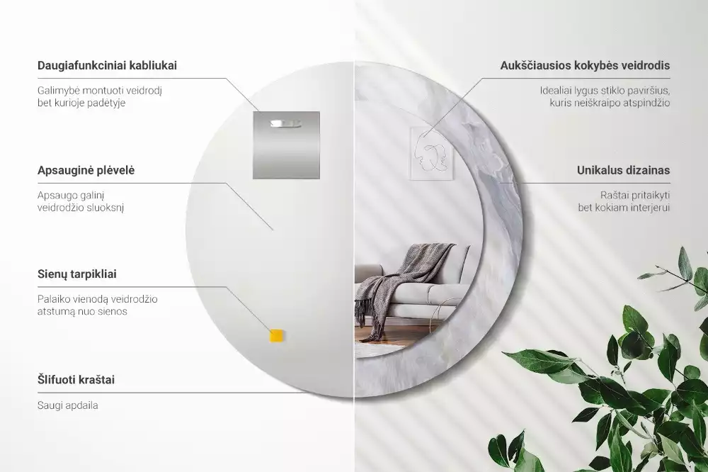 Lustro z okrągłą drukowaną ramką w motywie abstrakcyjnego marmuru