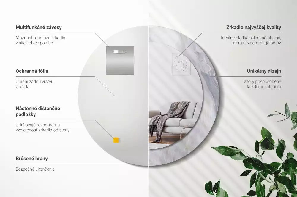 Lustro z okrągłą drukowaną ramką w motywie abstrakcyjnego marmuru