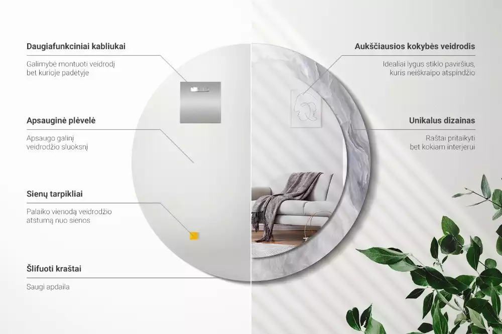 Lustro z okrągłą drukowaną ramką w motywie abstrakcyjnego marmuru