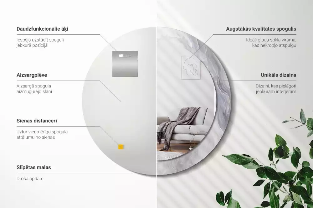 Lustro z okrągłą drukowaną ramką w motywie abstrakcyjnego marmuru