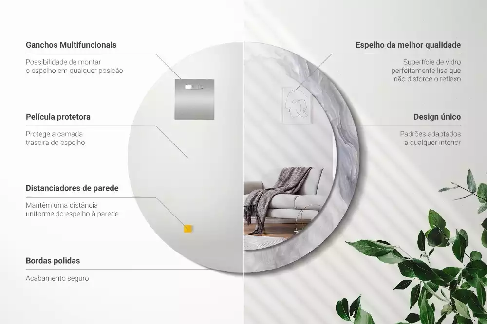 Lustro z okrągłą drukowaną ramką w motywie abstrakcyjnego marmuru