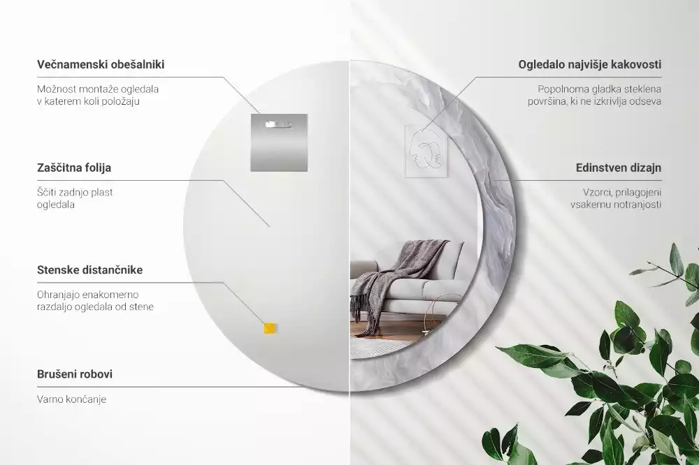 Lustro z okrągłą drukowaną ramką w motywie abstrakcyjnego marmuru