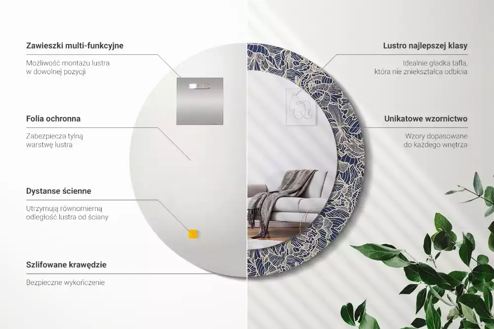 Lustro z drukowaną ramką w motywem kwiatowym