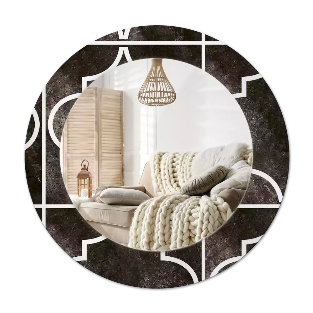 Lustro w ozdobnej ramie z nadrukiem w stylu antycznym o okrągłym kształcie