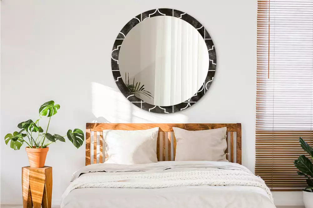 Lustro w ozdobnej ramie z nadrukiem w stylu antycznym o okrągłym kształcie