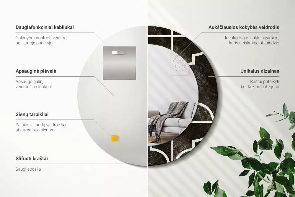 Lustro w ozdobnej ramie z nadrukiem w stylu antycznym o okrągłym kształcie