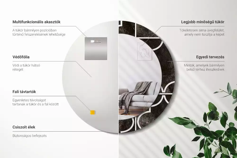 Lustro w ozdobnej ramie z nadrukiem w stylu antycznym o okrągłym kształcie