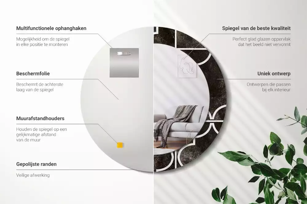 Lustro w ozdobnej ramie z nadrukiem w stylu antycznym o okrągłym kształcie