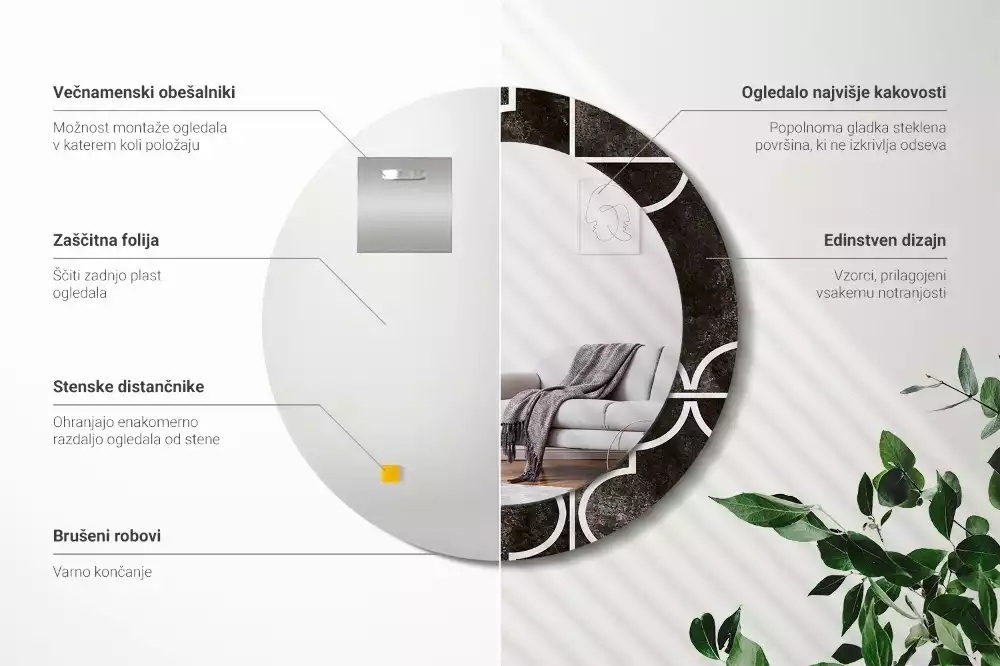 Lustro w ozdobnej ramie z nadrukiem w stylu antycznym o okrągłym kształcie