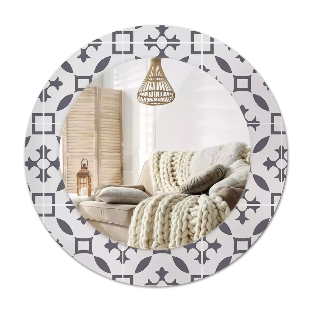 Lustro z drukowaną ramką w okrągłym kształcie z motywem kafelków