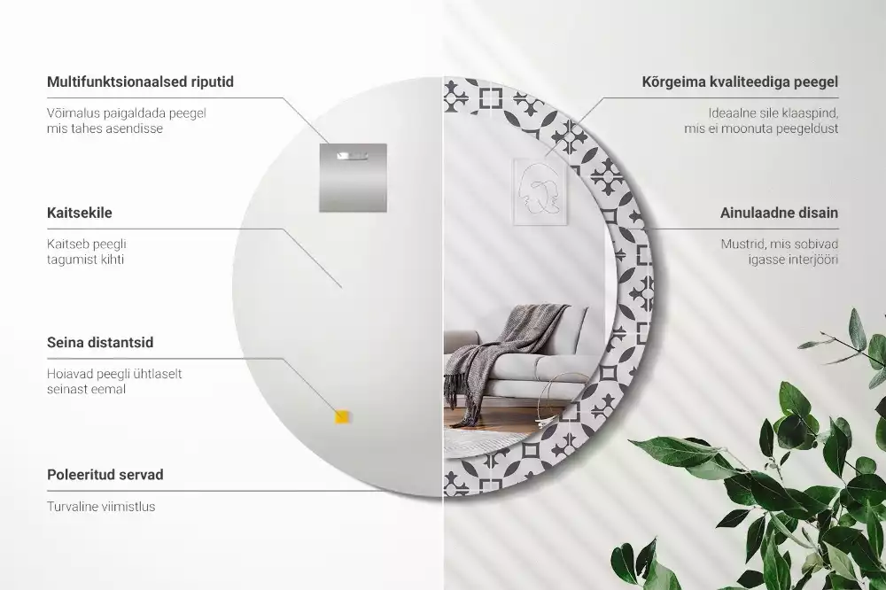 Lustro z drukowaną ramką w okrągłym kształcie z motywem kafelków