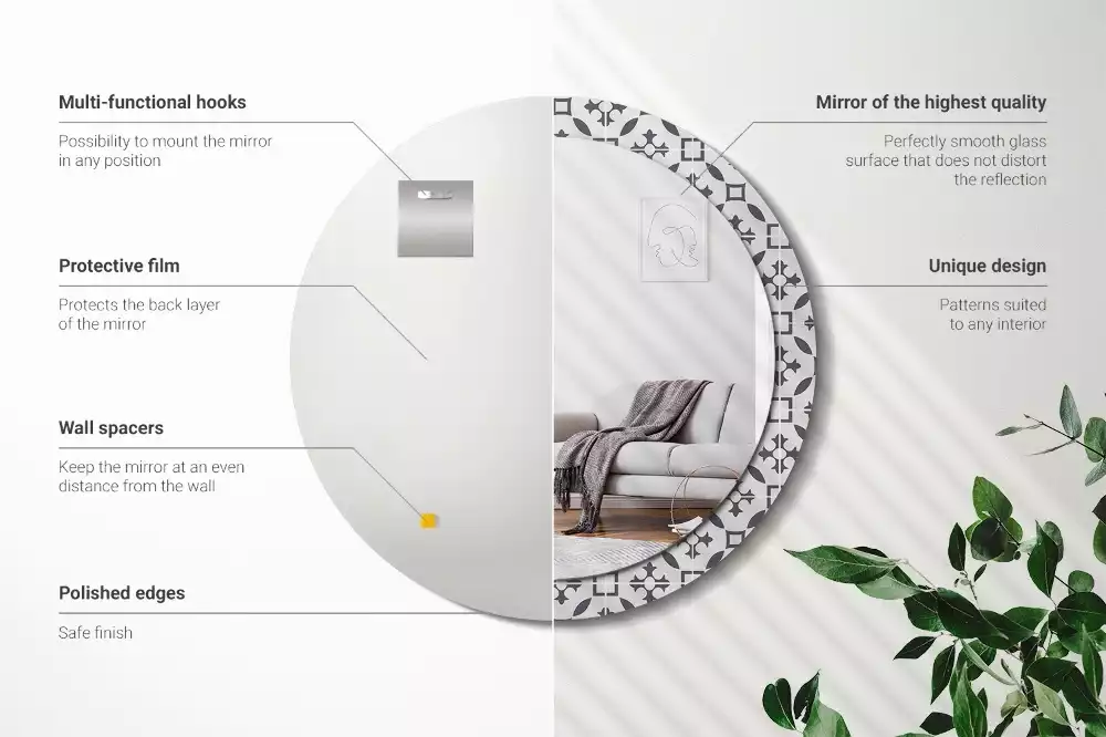 Lustro z drukowaną ramką w okrągłym kształcie z motywem kafelków