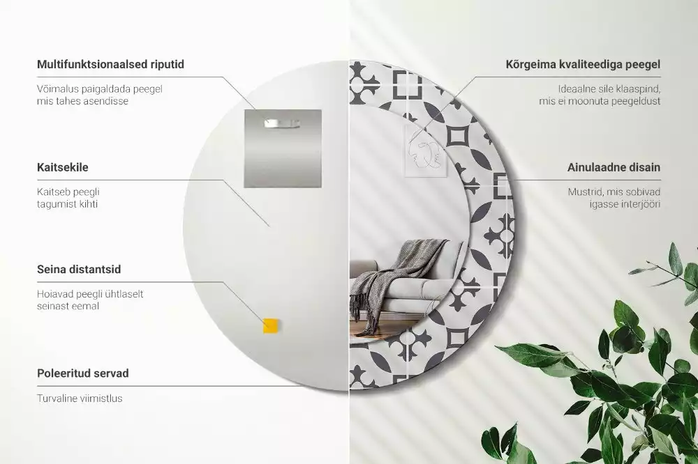 Lustro z drukowaną ramką w okrągłym kształcie z motywem kafelków