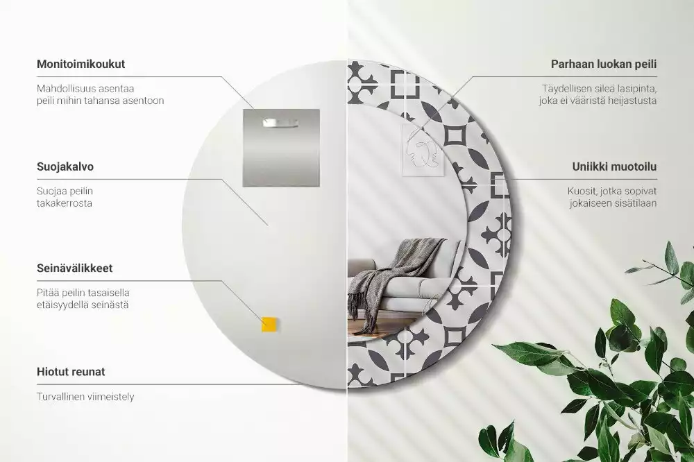 Lustro z drukowaną ramką w okrągłym kształcie z motywem kafelków