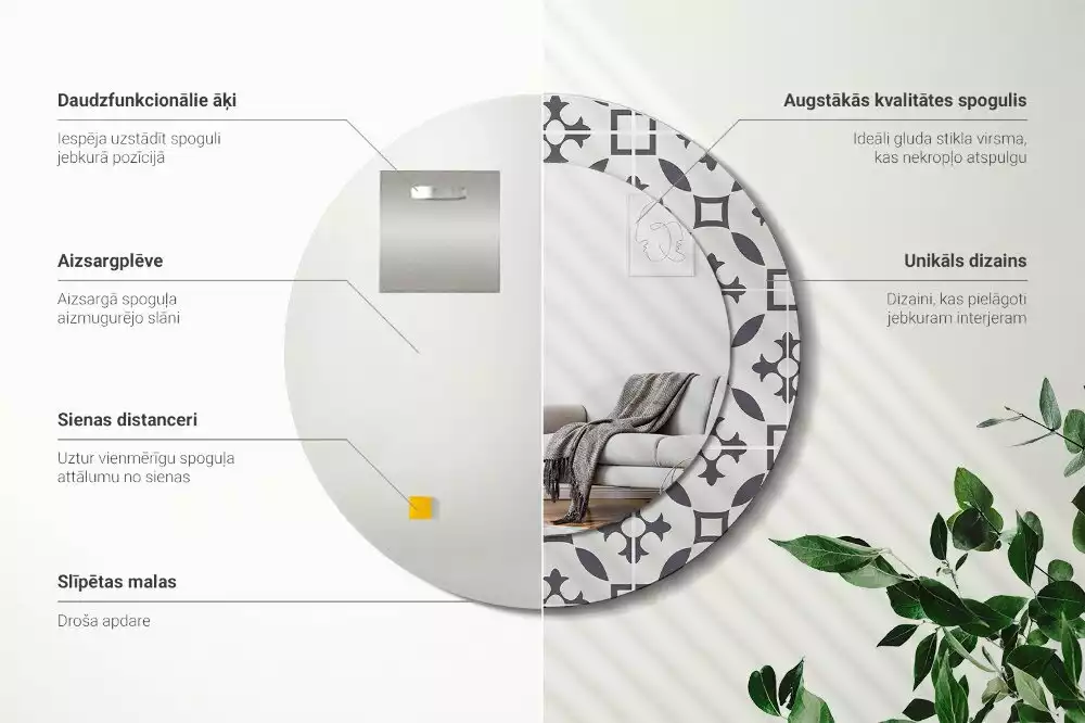 Lustro z drukowaną ramką w okrągłym kształcie z motywem kafelków