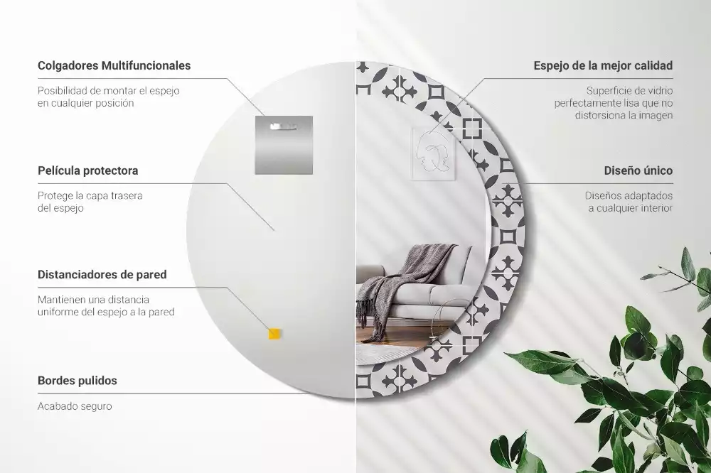 Lustro z drukowaną ramką w okrągłym kształcie z motywem kafelków