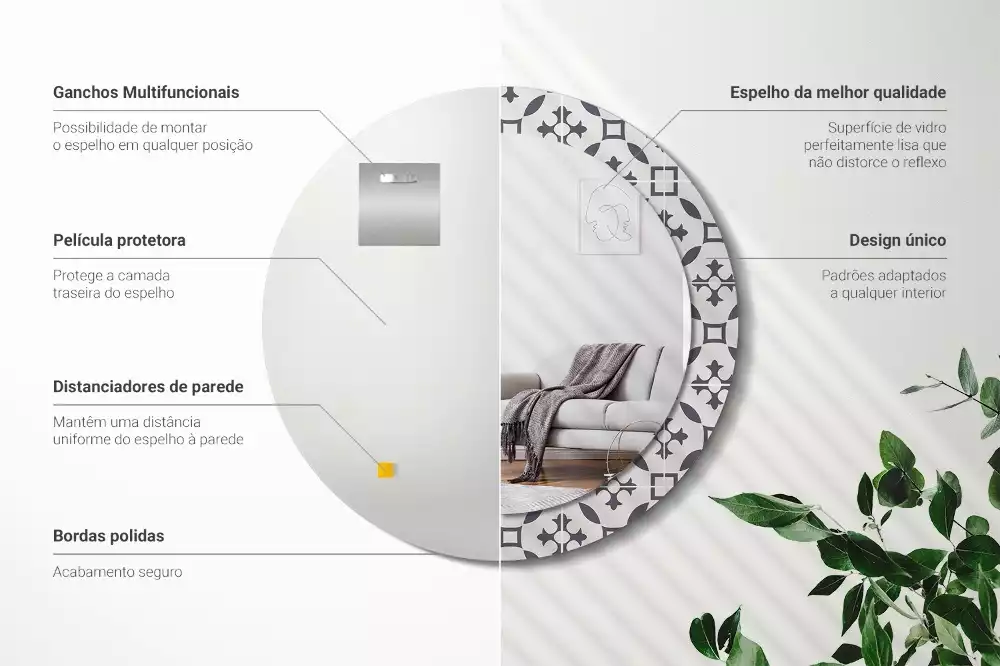 Lustro z drukowaną ramką w okrągłym kształcie z motywem kafelków