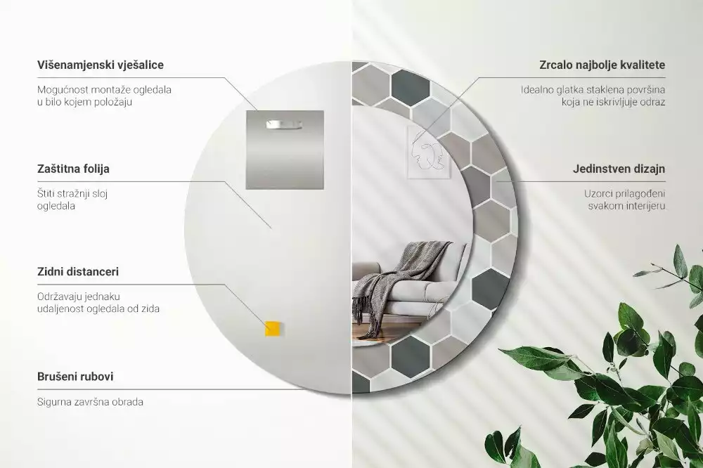 Lustro ścienne dekoracyjne o sześciokątnym wzorze