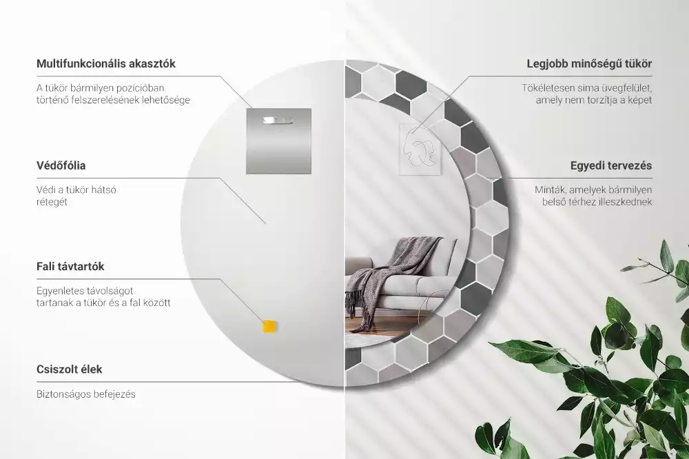 Lustro ścienne dekoracyjne o sześciokątnym wzorze