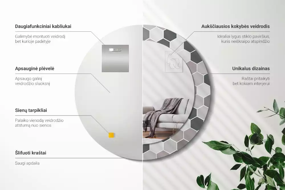 Lustro ścienne dekoracyjne o sześciokątnym wzorze