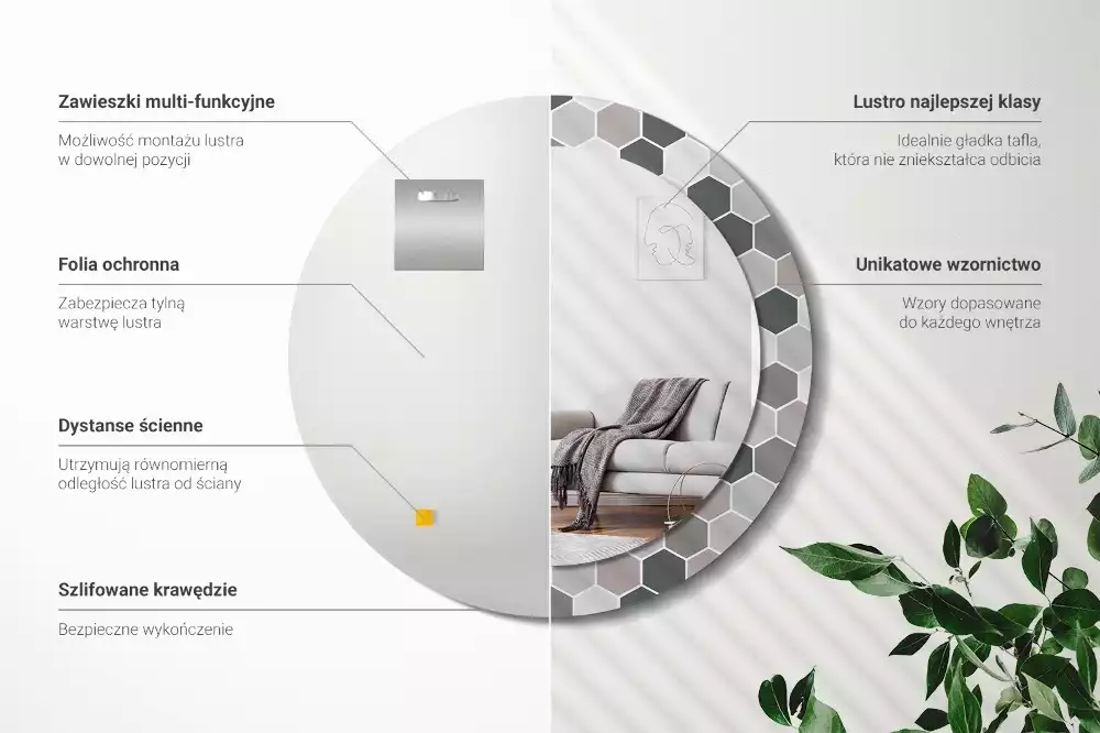 Lustro ścienne dekoracyjne o sześciokątnym wzorze