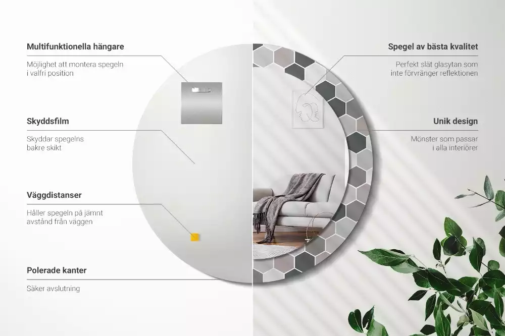 Lustro ścienne dekoracyjne o sześciokątnym wzorze