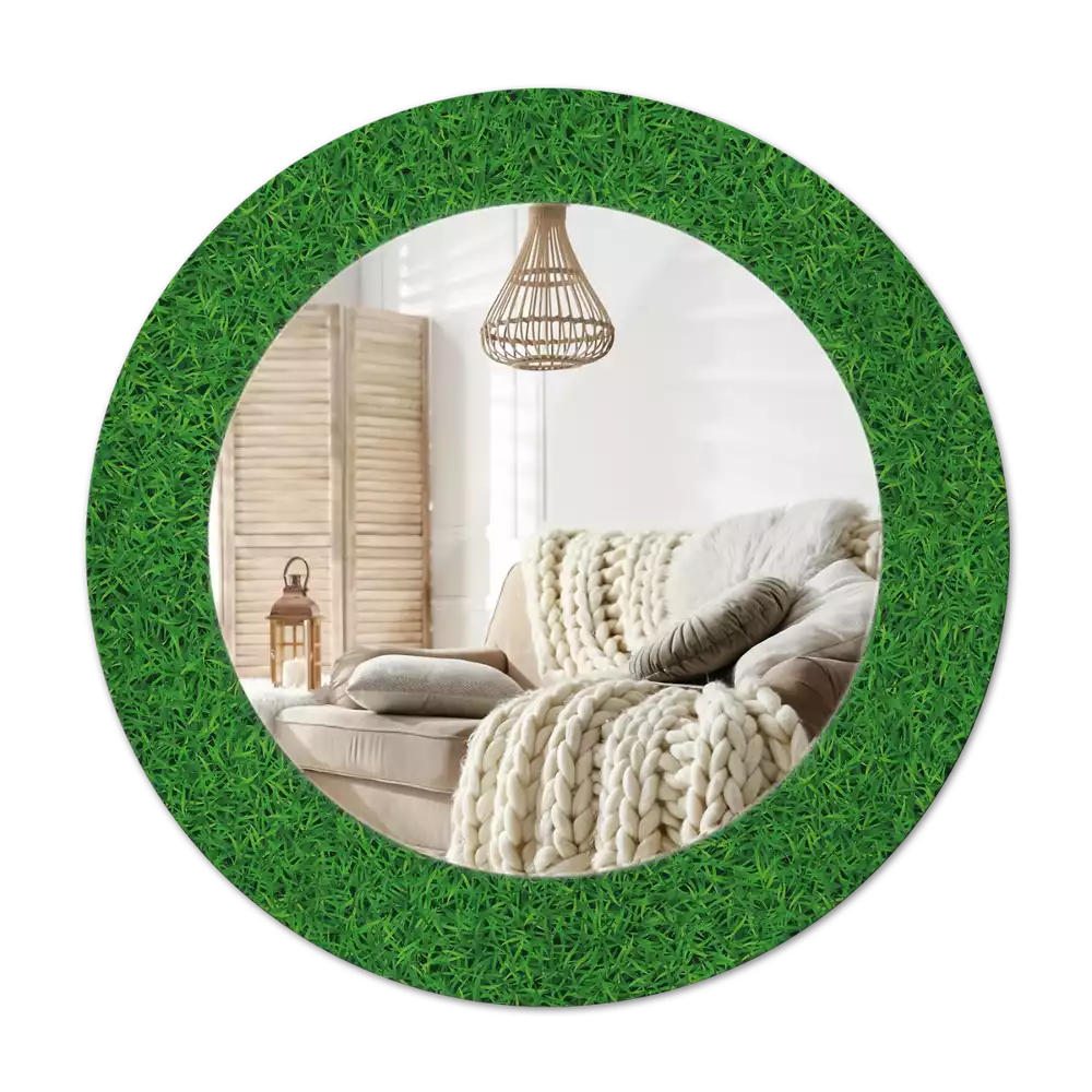 Lustro z drukowaną ramką w motywie zielonej trawy