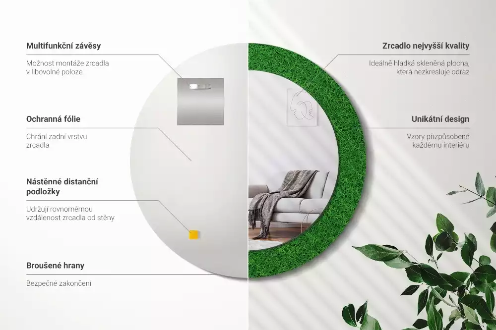 Lustro z drukowaną ramką w motywie zielonej trawy