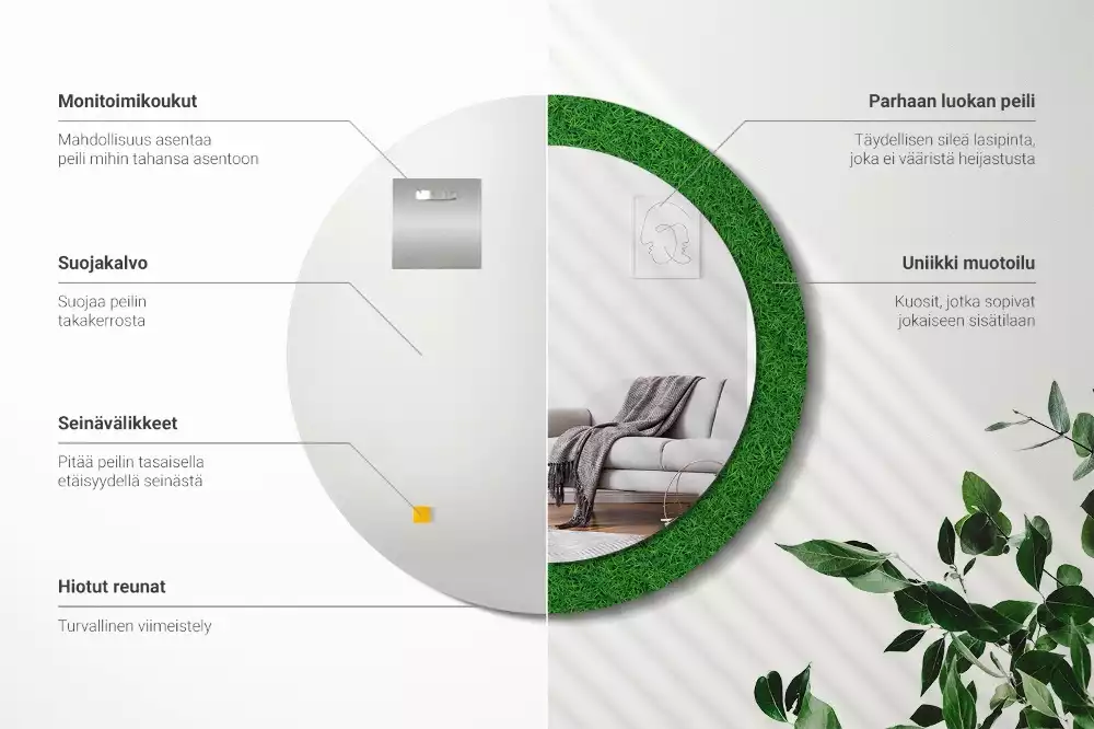 Lustro z drukowaną ramką w motywie zielonej trawy