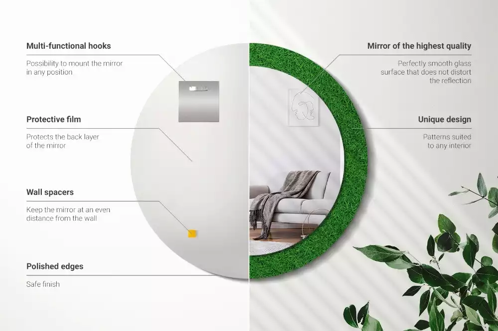 Lustro z drukowaną ramką w motywie zielonej trawy