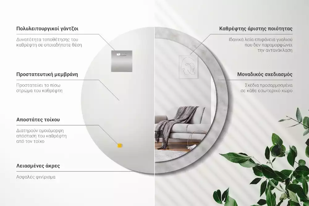 Lustro ścienne dekoracyjne w kolorze betonu z okrągłą ramą