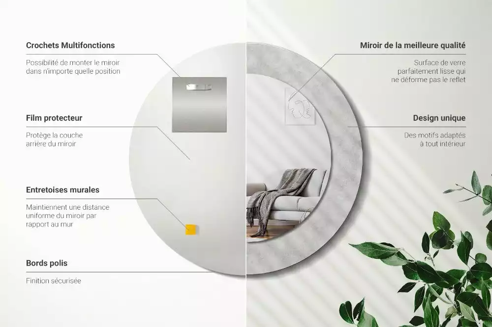 Lustro ścienne dekoracyjne w kolorze betonu z okrągłą ramą