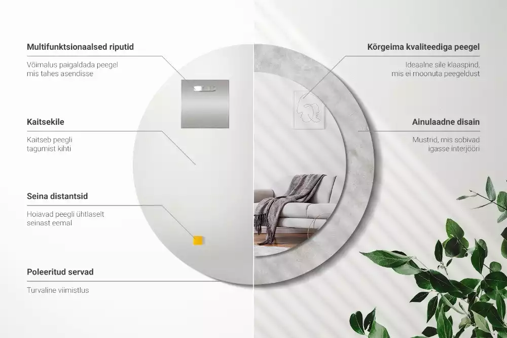 Lustro ścienne dekoracyjne w kolorze betonu z okrągłą ramą