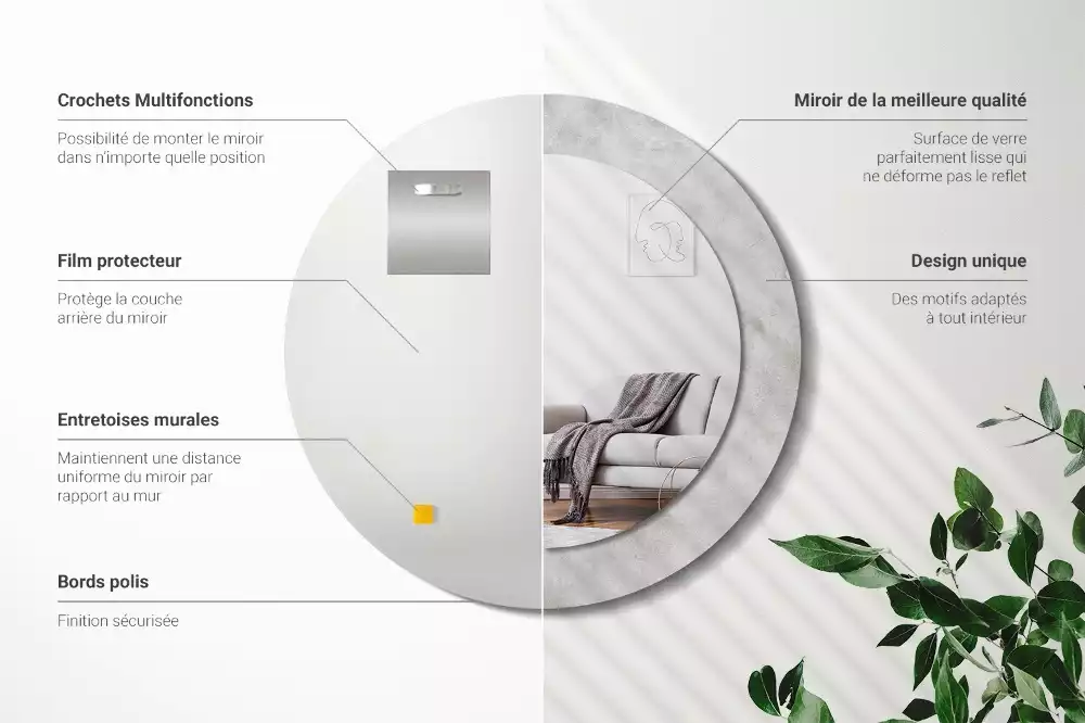 Lustro ścienne dekoracyjne w kolorze betonu z okrągłą ramą