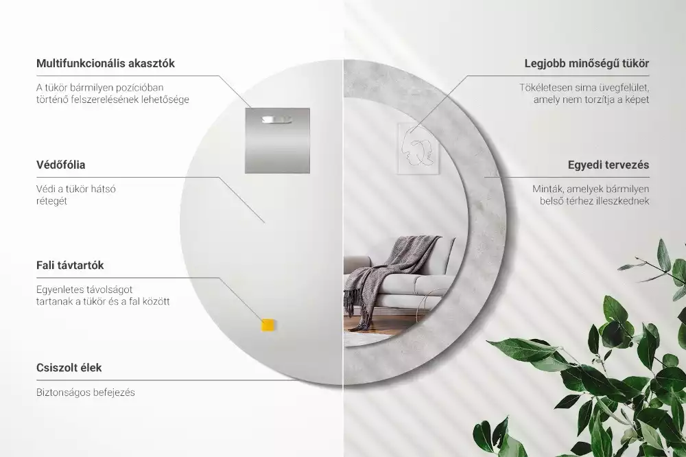 Lustro ścienne dekoracyjne w kolorze betonu z okrągłą ramą