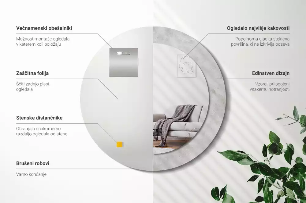 Lustro ścienne dekoracyjne w kolorze betonu z okrągłą ramą