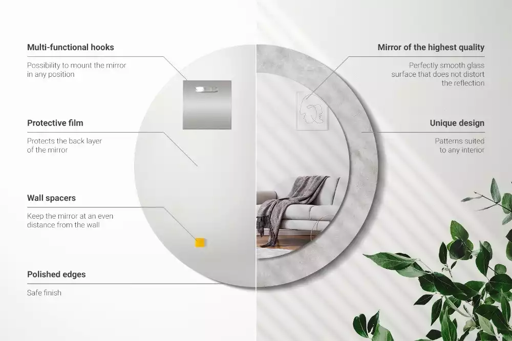 Lustro ścienne dekoracyjne w kolorze betonu z okrągłą ramą