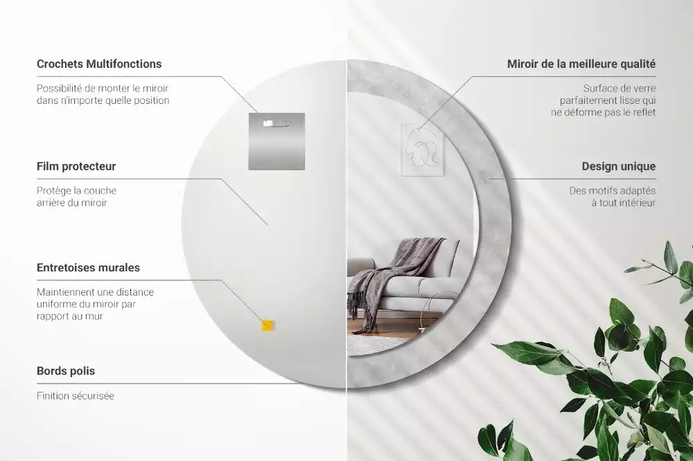 Lustro ścienne dekoracyjne w kolorze betonu z okrągłą ramą