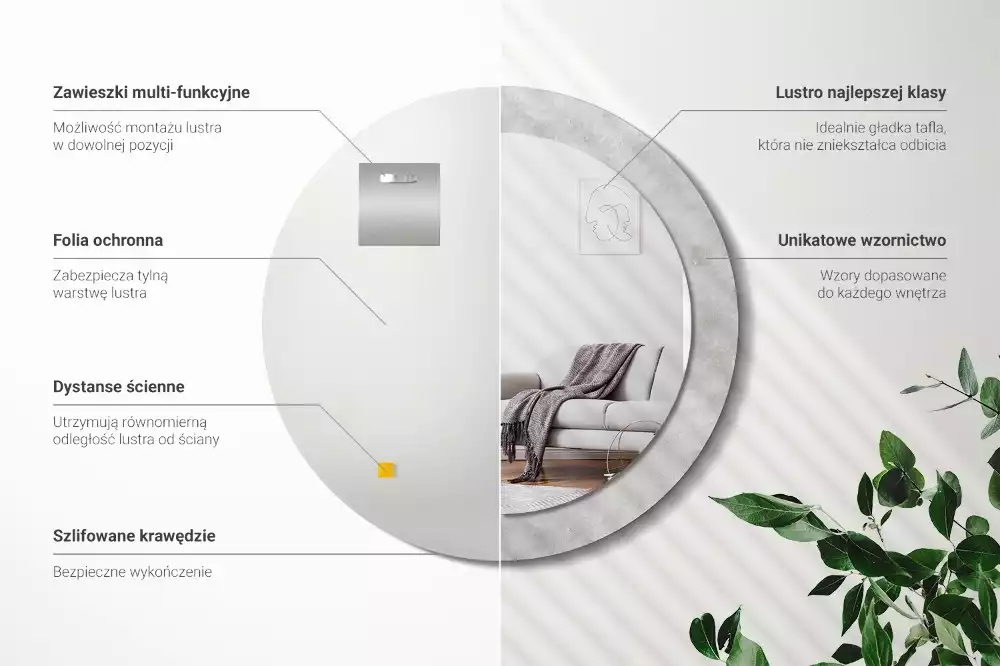 Lustro ścienne dekoracyjne w kolorze betonu z okrągłą ramą