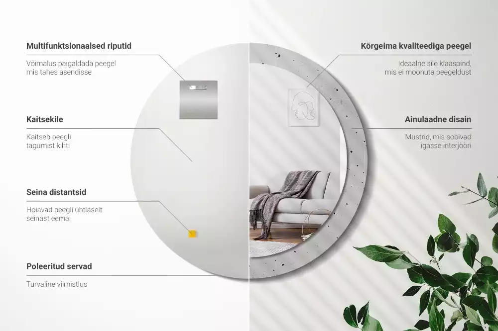 Lustro z okrągłą ramą z nadrukiem w teksturze betonu